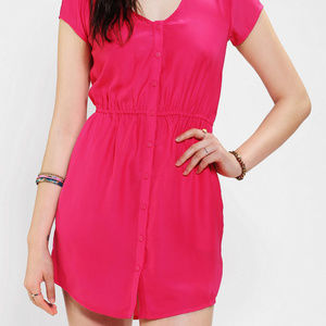 UO Kimchi Blue Silky Sabrina Shirtdress Pink M